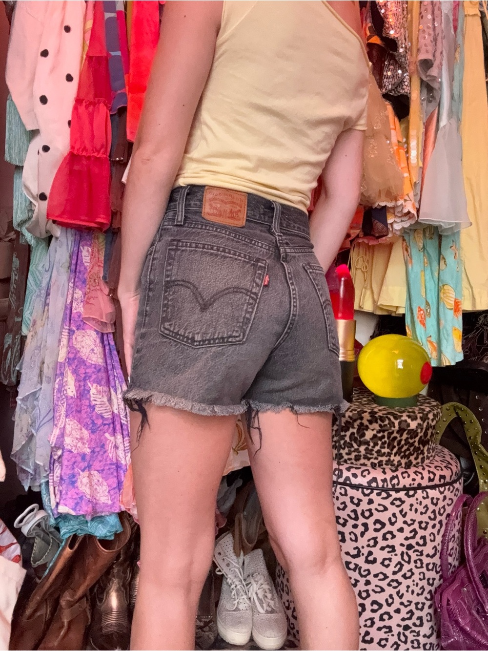 Levi's Black Washed High-Rise Cutoff Denim Shorts